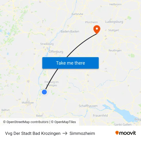 Vvg Der Stadt Bad Krozingen to Simmozheim map