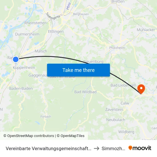 Vereinbarte Verwaltungsgemeinschaft Rastatt to Simmozheim map