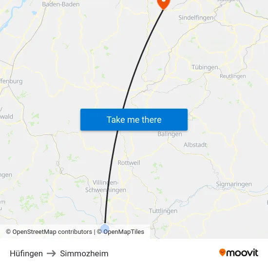 Hüfingen to Simmozheim map