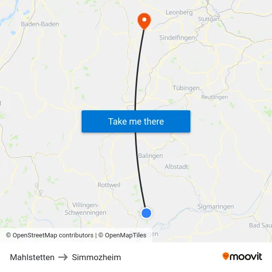 Mahlstetten to Simmozheim map