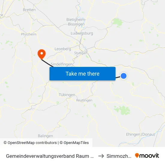 Gemeindeverwaltungsverband Raum Bad Boll to Simmozheim map