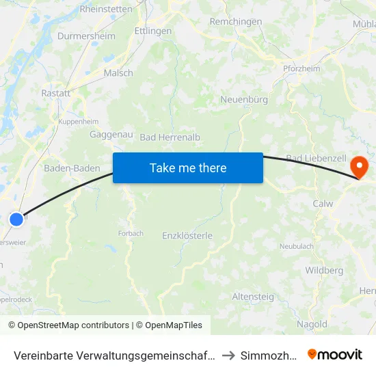 Vereinbarte Verwaltungsgemeinschaft Bühl to Simmozheim map