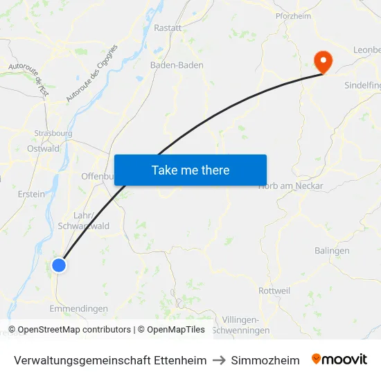 Verwaltungsgemeinschaft Ettenheim to Simmozheim map