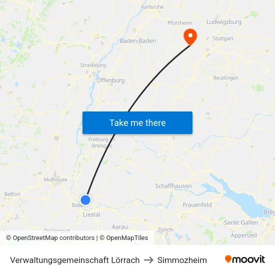Verwaltungsgemeinschaft Lörrach to Simmozheim map