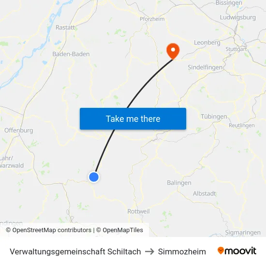 Verwaltungsgemeinschaft Schiltach to Simmozheim map