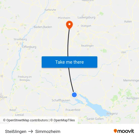Steißlingen to Simmozheim map