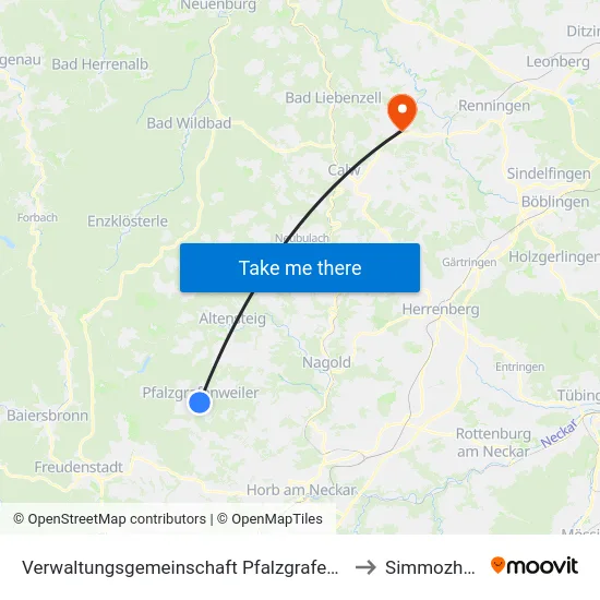 Verwaltungsgemeinschaft Pfalzgrafenweiler to Simmozheim map