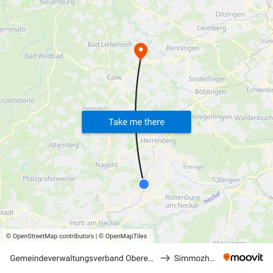 Gemeindeverwaltungsverband Oberes Gäu to Simmozheim map