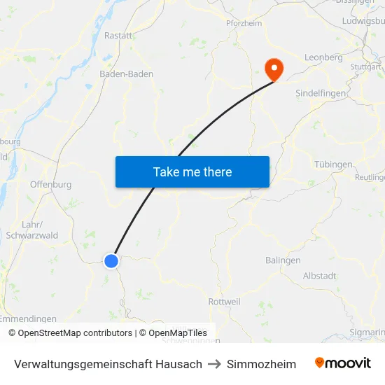 Verwaltungsgemeinschaft Hausach to Simmozheim map