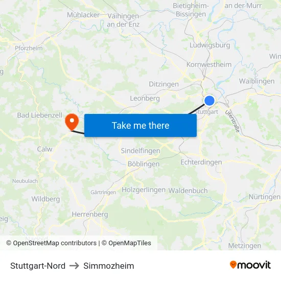 Stuttgart-Nord to Simmozheim map