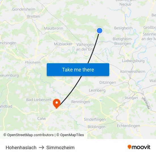 Hohenhaslach to Simmozheim map