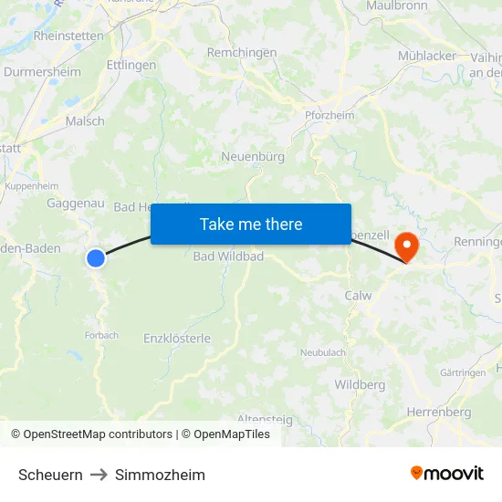 Scheuern to Simmozheim map