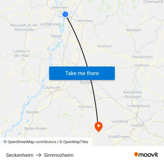 Seckenheim to Simmozheim map