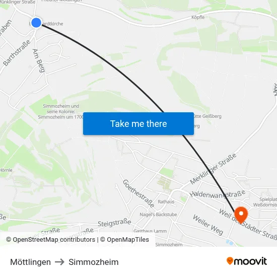 Möttlingen to Simmozheim map