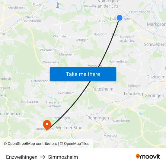 Enzweihingen to Simmozheim map
