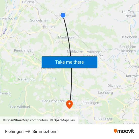 Flehingen to Simmozheim map