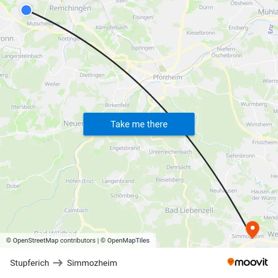 Stupferich to Simmozheim map