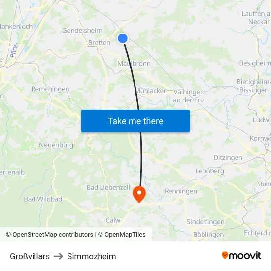 Großvillars to Simmozheim map