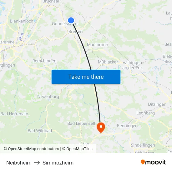 Neibsheim to Simmozheim map