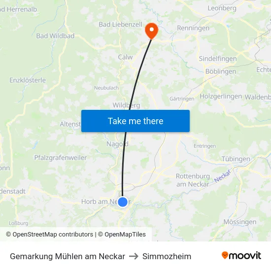 Gemarkung Mühlen am Neckar to Simmozheim map