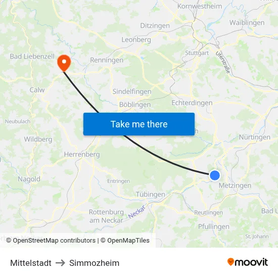 Mittelstadt to Simmozheim map