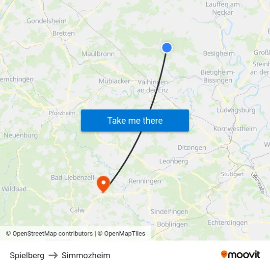 Spielberg to Simmozheim map