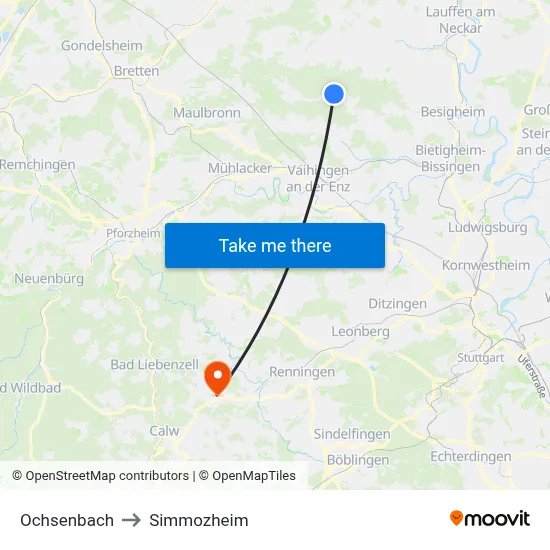 Ochsenbach to Simmozheim map