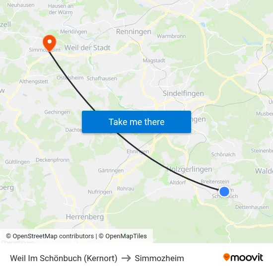 Weil Im Schönbuch (Kernort) to Simmozheim map