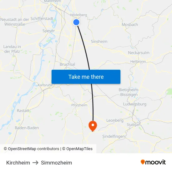 Kirchheim to Simmozheim map
