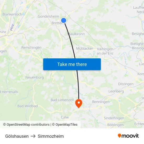 Gölshausen to Simmozheim map