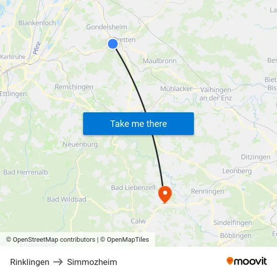 Rinklingen to Simmozheim map