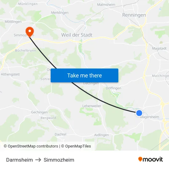Darmsheim to Simmozheim map