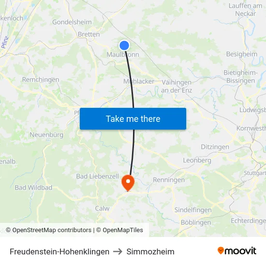 Freudenstein-Hohenklingen to Simmozheim map