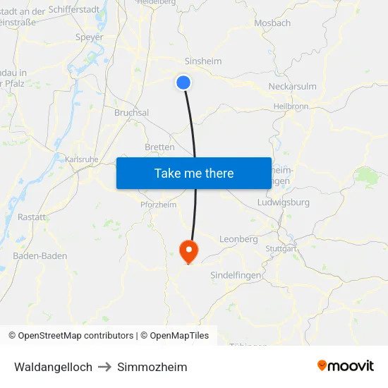 Waldangelloch to Simmozheim map