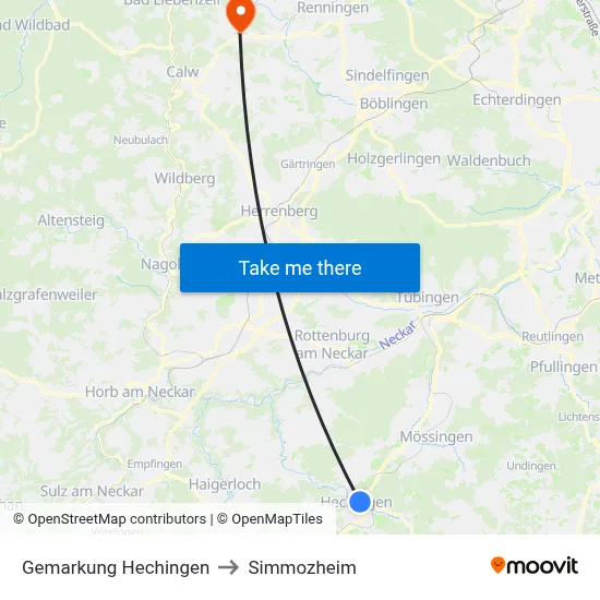 Gemarkung Hechingen to Simmozheim map