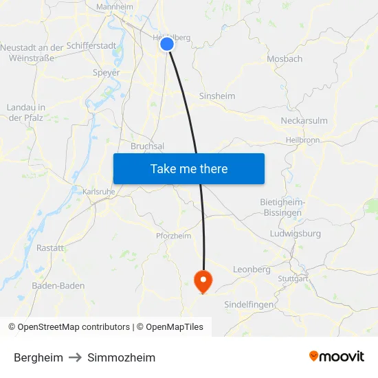 Bergheim to Simmozheim map