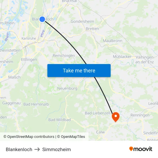 Blankenloch to Simmozheim map