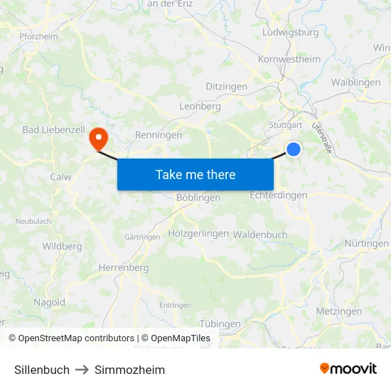 Sillenbuch to Simmozheim map