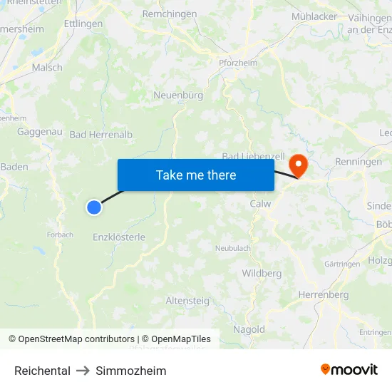 Reichental to Simmozheim map