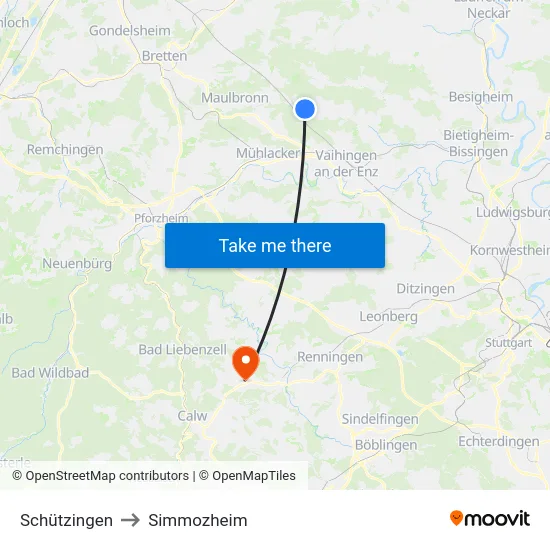 Schützingen to Simmozheim map