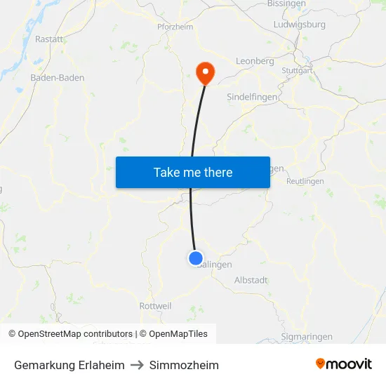 Gemarkung Erlaheim to Simmozheim map