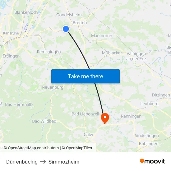 Dürrenbüchig to Simmozheim map