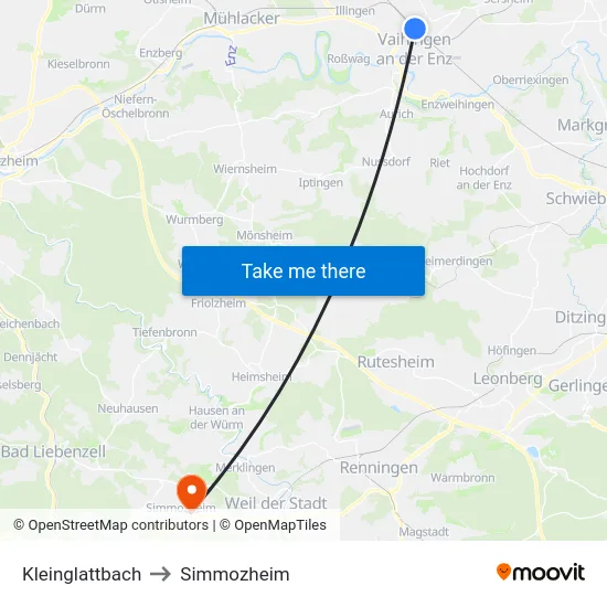 Kleinglattbach to Simmozheim map
