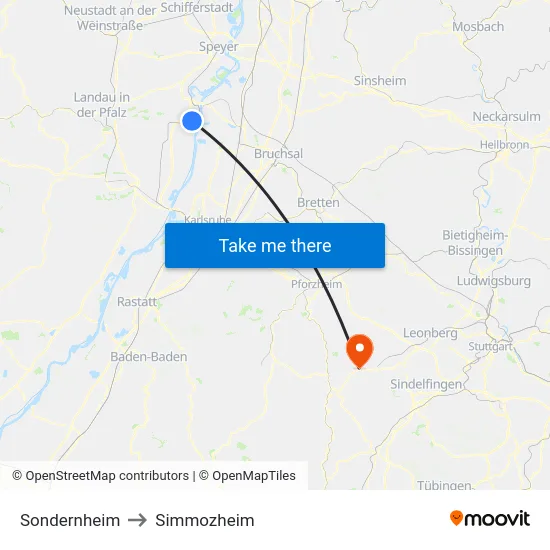 Sondernheim to Simmozheim map