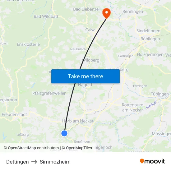 Dettingen to Simmozheim map