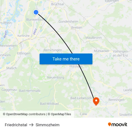 Friedrichstal to Simmozheim map
