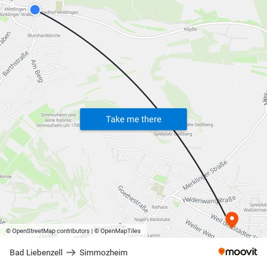 Bad Liebenzell to Simmozheim map