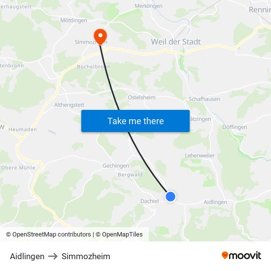 Aidlingen to Simmozheim map