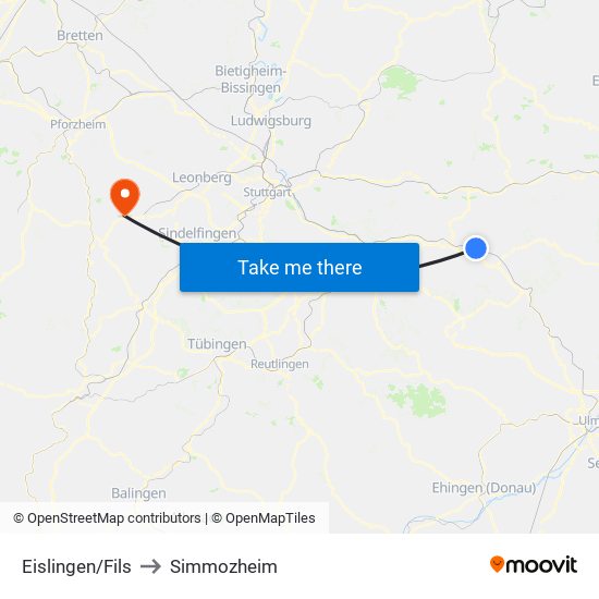 Eislingen/Fils to Simmozheim map