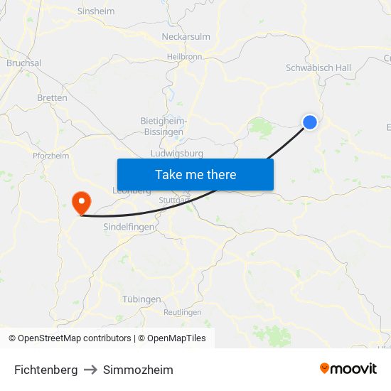 Fichtenberg to Simmozheim map